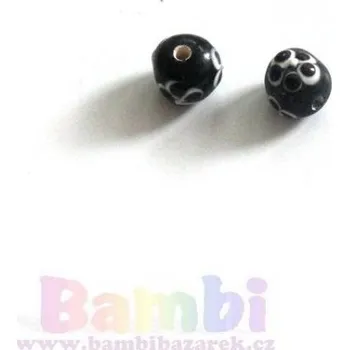 Korálek Vinuté perle - kulička s kytičkami - černá Ø10mm (do vyprodání zásob)