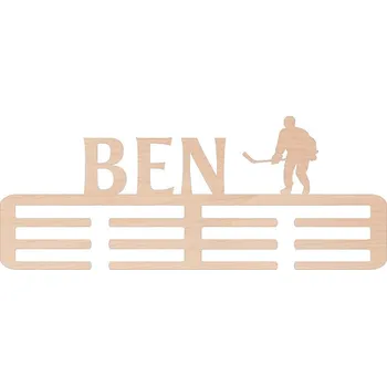 ČistéDřevo Dřevěný věšák na medaile LA714-M hokej Muž výška 20 cm