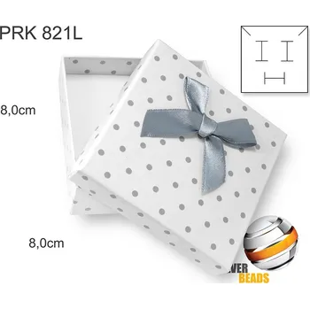Dárková krabička Krabička na šperky. Materiál papír . Ozn. PRK 821L. Velikost 8x8cm. Barva BÍLÁ s puntíky a ozdobnou stužkou.