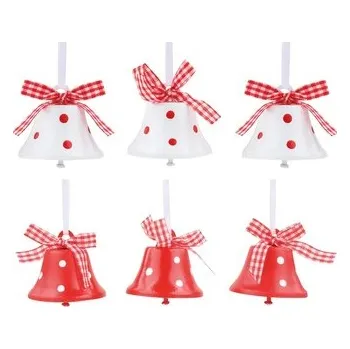 Vánoční dekorace Zvonky na zavěšení červenobílé s puntíky 4,5 cm, 6 ks