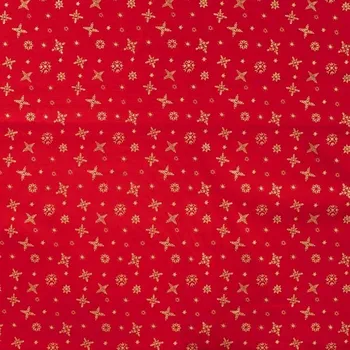 Plátno červené, zlaté vločky, š.140