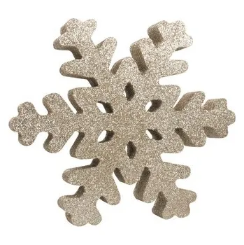 Vánoční dekorace Dřevěná vločka se zlatými glitry na postavení 15 cm