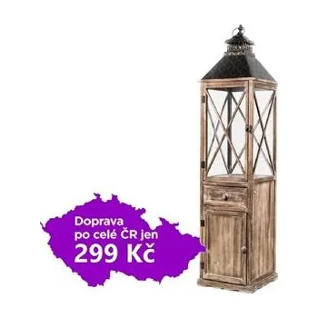 Lucerna Velká dřevěná lucerna s přihrádkou a skříňkou 32 x 32 x 133 cm hnědá