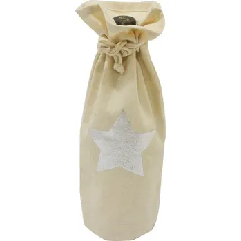 Dárková taška Pytlík látkový na láhev se stříbrnou hvězdou 15 x 32 cm