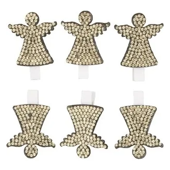 Vánoční dekorace Anděl se zlatými kamínky na kolíčku 3,5 cm 6 ks