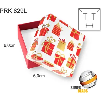Dárková krabička Krabička na šperky. Materiál papír . Ozn. PRK 829L. Velikost 6x6cm. Barva Červená s dekorací dárků