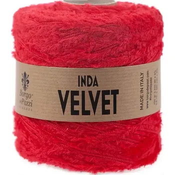 Příze Borgo de Pazzi Inda Velvet 8 Červená (Špagátová žinylková příze Inda Velvet Rosso)