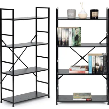 regál Moderní regál LOFT (113 x 23,5 x 58,5 cm) s kovovým rámem, 4 police, černá CWJ6024112LG BLACK