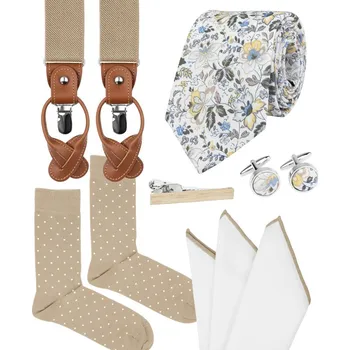 Kravata Bubibubi Béžová kravatová sada Sofi s kšandami velikost ponožek 43-46