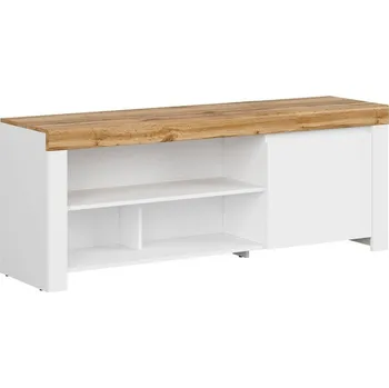 Televizní (TV) stolek Holten - bílý/dub wotan/bílý lesk