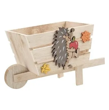 Bytová dekorace Trakař dřevěný s ježkem 9 x 18 cm