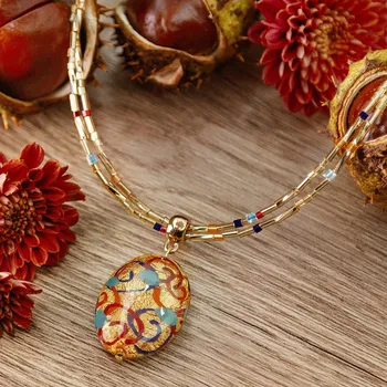 Náhrdelník Lampglas Náhrdelník Oriental Charm s ryzím zlatem v perle Lampglas