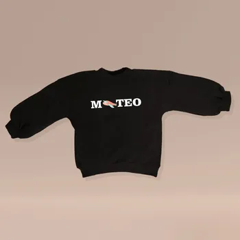 Mikina s potiskem OBRÁZKU a JMÉNA, pro dítě Velikost: 68 (3-6 měsíců), Barva oblečení: Černá, Barva potisku: Modrá