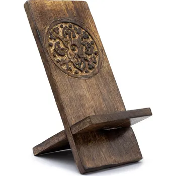 Dřevěný Vyřezávaný Stojan na Telefon - Mandala 20x9.5cm