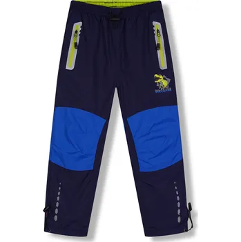 Dětská móda Chlapecké šusťákové kalhoty, zateplené - KUGO DK8232, tmavě modrá / signální zipy Barva: Modrá tmavě, Velikost: 104