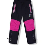 Dívčí šusťákové kalhoty, zateplené - KUGO DK8232, černošedá / růžové zipy Barva: Černá, Velikost: 104