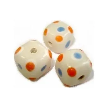 Korálek Vinuté perle - kostka s tečkami - bílá 12mm (do vyprodání zásob)