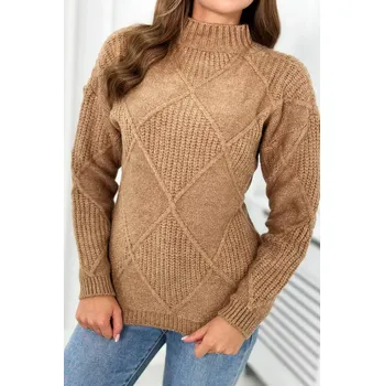 Dámský svetr Dámský svetr se stojáčkem kosočtvercový vzor - italská móda - hnědý - vel. UNI