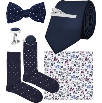 Kravata Bubibubi Tmavomodrá sada Marine s kravatou a motýlkem velikost ponožek 39-42