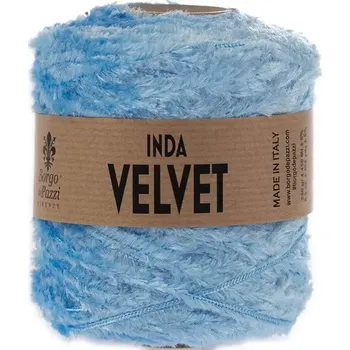 Příze Borgo de Pazzi Inda Velvet 29 Světle modrá (Špagátová žinylková příze Inda Velvet Azzurro chiaro)