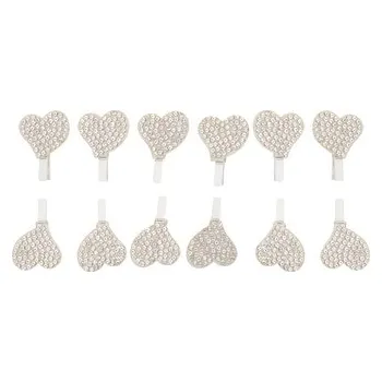 Srdce se stříbrnými kamínky na kolíčku 2 cm 12 ks