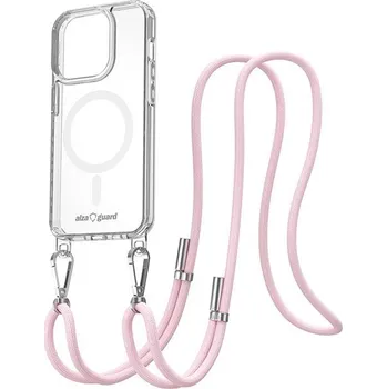 Pouzdro na mobilní telefon AlzaGuard Luxe Detach Lanyard Case Compatible with MagSafe for iPhone 15 Pro růžový