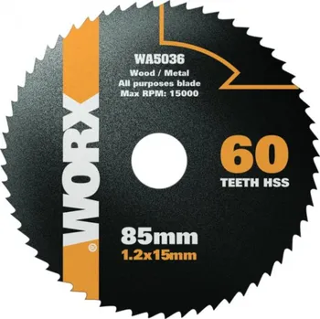 Pilový kotouč WORX WA5036 - Pilový kotouč na dřevo HSS, průměr 85mm, 60 zubů