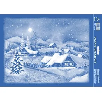 Vánoční dekorace Vánoční adhézní nálepky na okna 25x35cm, Vesnička