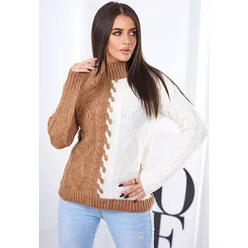 Dámský svetr Dámský svetr dvoubarevný se stojáčkem - italská móda - hnědo-bílý - vel. UNI