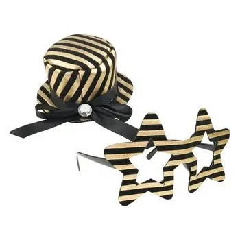 Karnevalový doplněk Klobouček na klipu 9 cm s brýlemi, zlatý