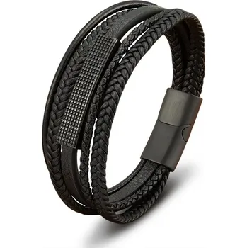 Náramek Joy-sperky Luxusní pánský kožený náramek vícevrstvý TYO, kůže chirurgická ocel černý Délka: 19 cm