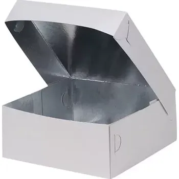 Jednorázové nádobí Gastro obaly Bílá papírová krabička na dort s alu / hliníkem 17x12,6x8cm (min. počet 158ks)