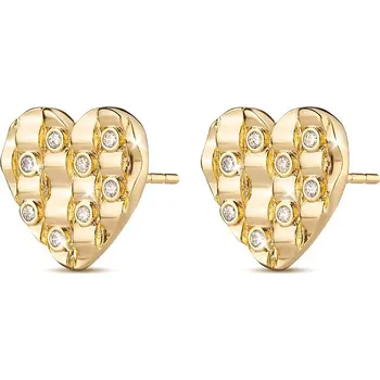 Náušnice Biju Pozlacené náušnice 14K pecky, srdce ozdobené ornamenty a zirkony 1002857