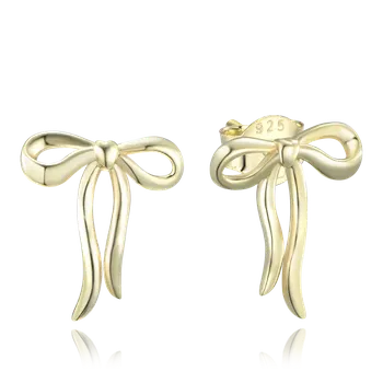 Souprava šperků MINET Minimalistické stříbrné pozlacené náušnice mašličky JMAN0582GE00