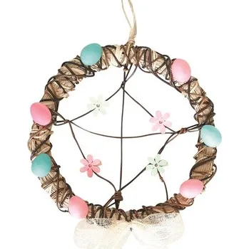 Věnec Věnec velikonoční růžovo-tyrkysový 30 cm