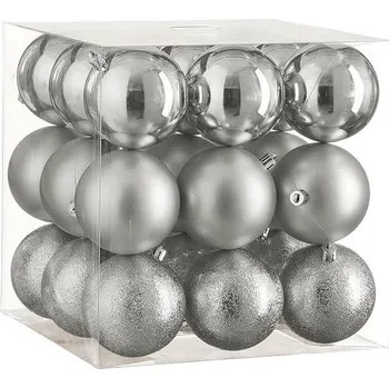 Vánoční dekorace LAALU Vánoční ozdoby - koule, stříbrné, průměr 8 cm, 27 ks