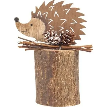 Ježek dřevěný na špalku 13 cm, hnědý