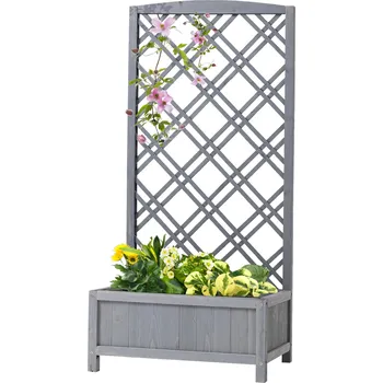 Květináč Vyvýšený záhonový truhlík Outsunny s dřevěnou mříží, šedý, 60x30x122,5 cm pro zahradu a balkon | Aosom.de