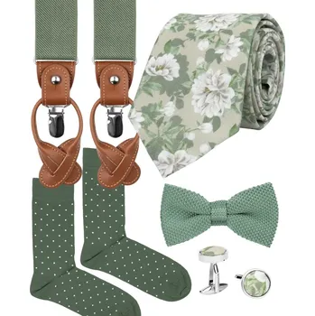Kravata Bubibubi Zelená sada Rima s kravatou, motýlkem a kšandami velikost ponožek 43-46