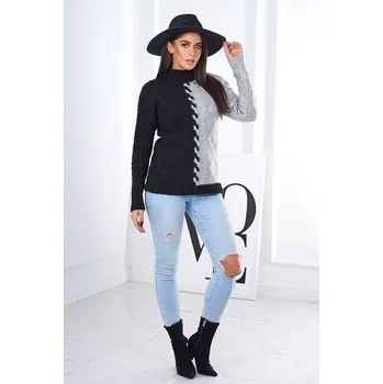 Dámský svetr Dámský svetr dvoubarevný se stojáčkem - italská móda - černo-šedý - vel. UNI