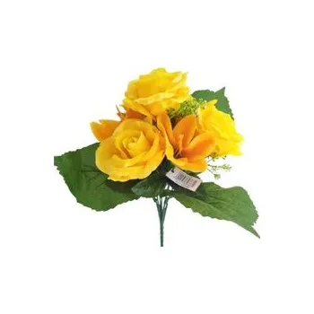 umělá květina Růže kytice s přízdobou žlutá H358
