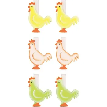 Velikonoční dekorace Slepička dřevěná 4,5 cm na kolíčku 6 ks
