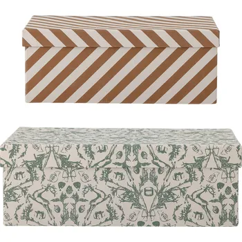 Úložný box Bloomingville Úložné kartonové krabičky 2 ks Bloomingville Mariann Box w/Lid, Green, Recycled Paper