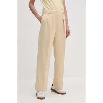 Dámské kalhoty Kalhoty Tommy Hilfiger dámské, béžová barva, široké, high waist WW0WW39725 12X, vel. 40