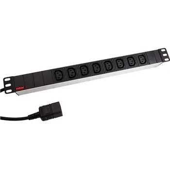 Elektrická zásuvka Roline 19" napájecí panel 1U, 8 × zásuvka C13, vidlice C20, hliník, kabel 2 m