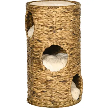 Škrábací věž PawHut 73 cm s polštářem z vodního hyacintu a oceli, světle hnědá pro milovníky koček | Aosom.de