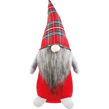 Vánoce Skřítek na postavení v kárované čepici 31 cm