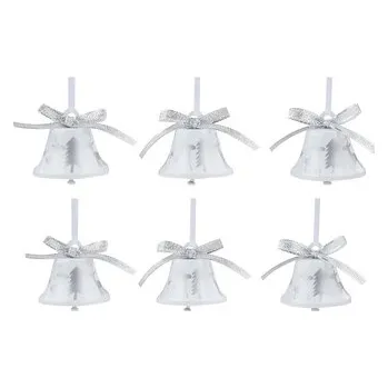 Vánoce Zvonky na zavěšení bílé s lesíkem 4,5 cm, 6 ks