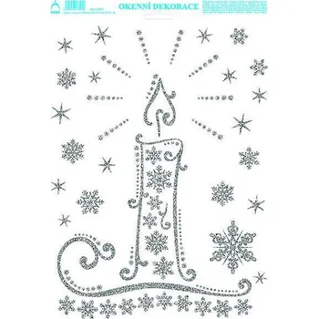 Vánoční dekorace Vánoční adhezní nálepky na okna 25x35cm - Vánoční svíce - se stříbrnými glitry