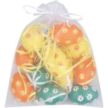 Velikonoční dekorace Vajíčka na zavěšení 6 cm, 12 ks v organzovém pytlíku